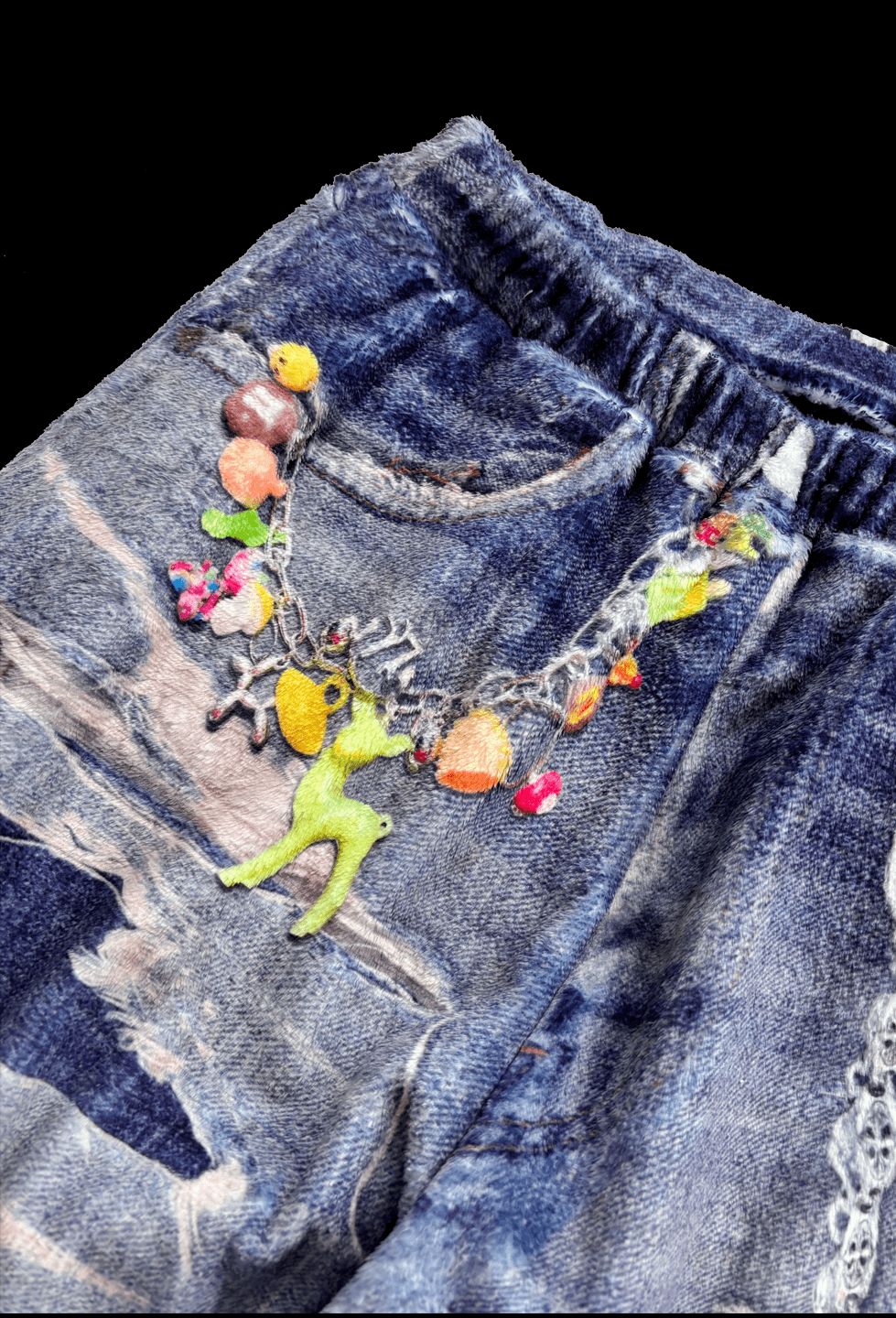 トーキングアバウト ジ アブストラクション 25AW FLEECE DENIM PRINT WIDE PANTS (2526AW-PT-005)BLUE☆新作発売！
