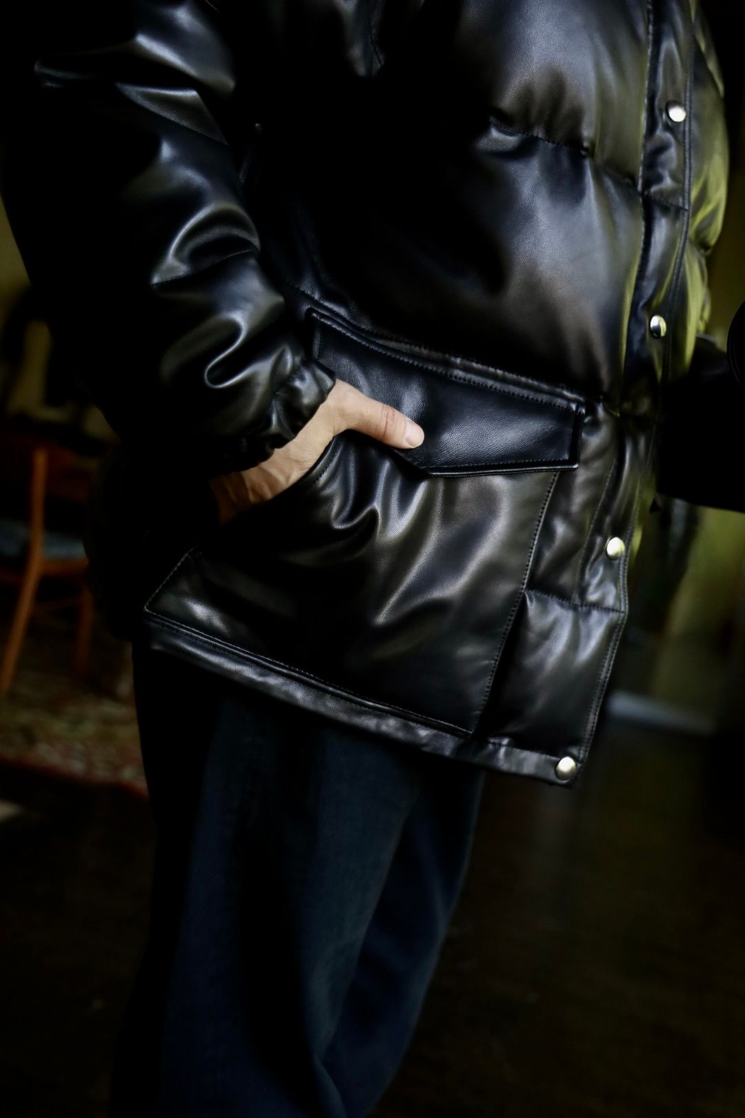 A.PRESSE Leather Down Jacketスタイル