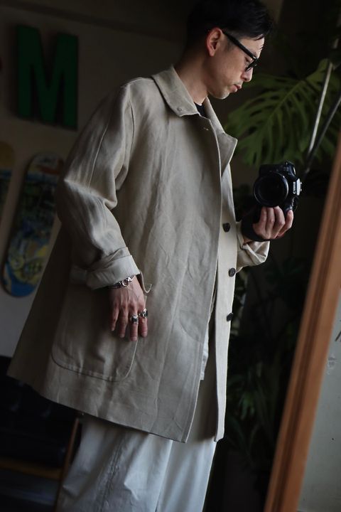 A.PRESSE Linen Half Coatスタイル
