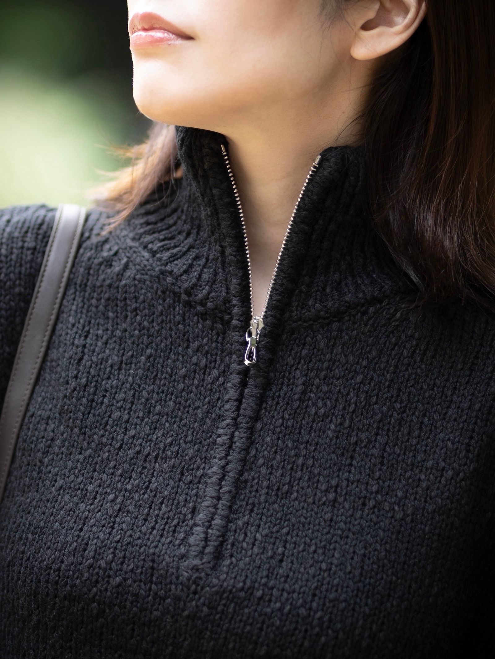 グラフペーパー Cotton Wool Slub Oversized Half Zip Knit(GU263-80603)BLACK