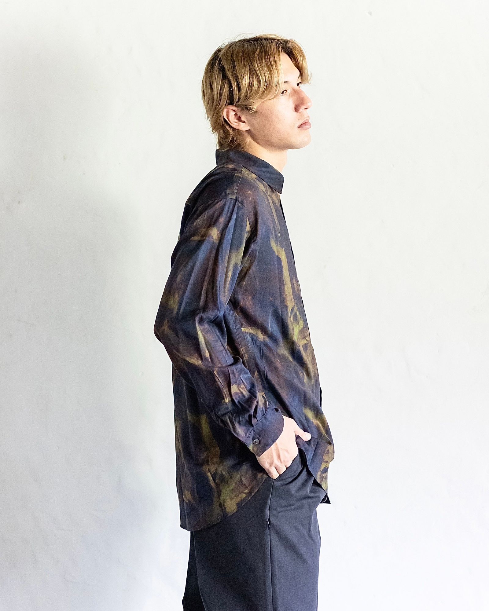 ヨーク24FW PATTERNED REGULAR COLLAR SHIRT(YK24FW0797SH)NAVY