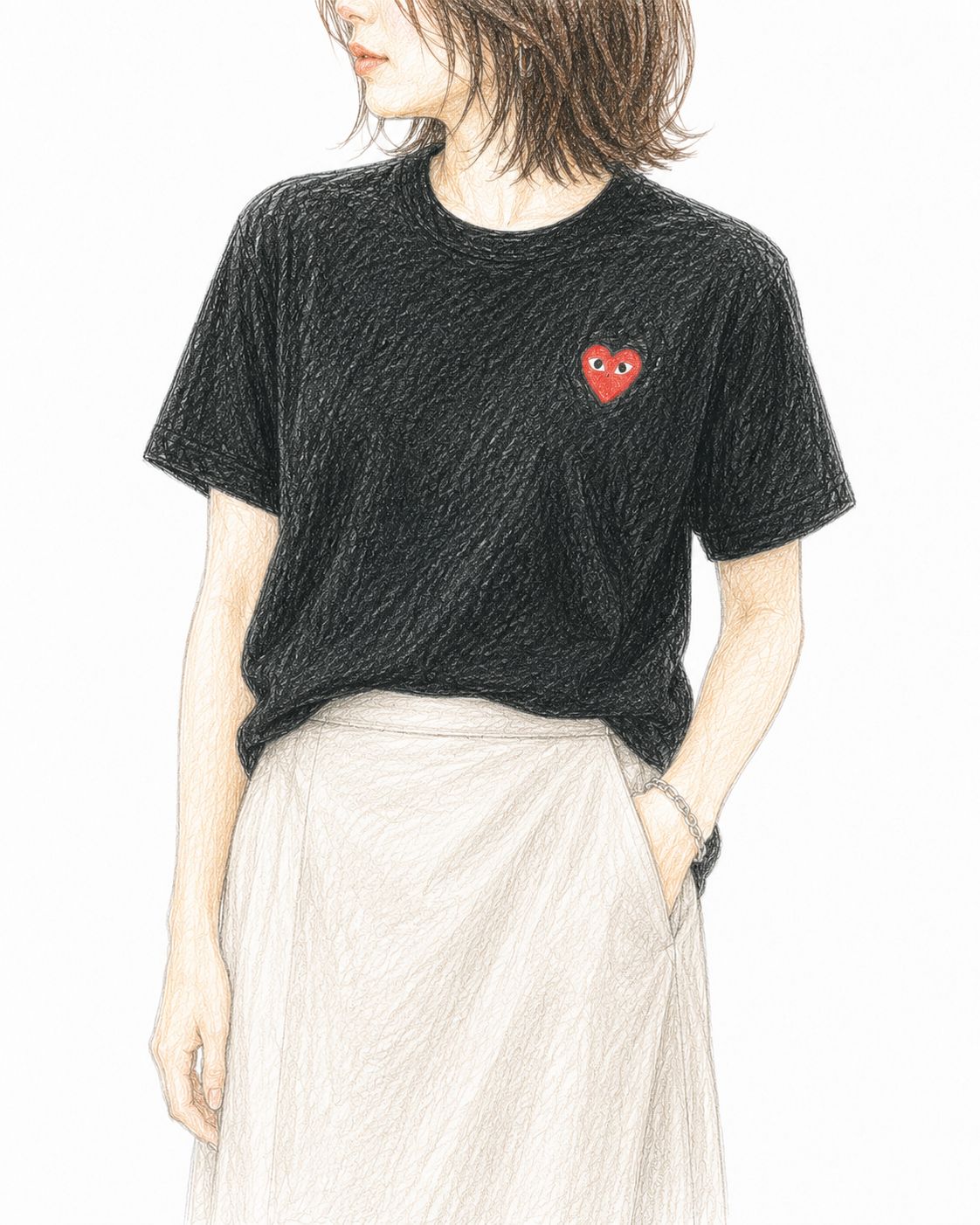 PLAYプレイコムデギャルソン ワンポイントTシャツ RED HEART (BLACK)7月2日(木)再入荷！