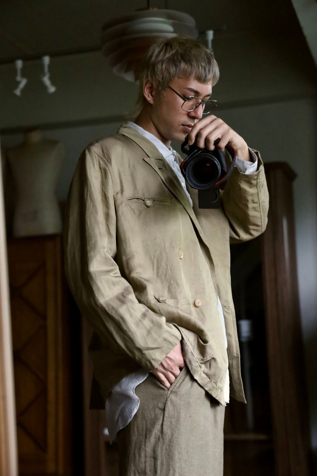 YOKE Linen Silk Kersey Double Breasted Blezer PICK UP STYLE