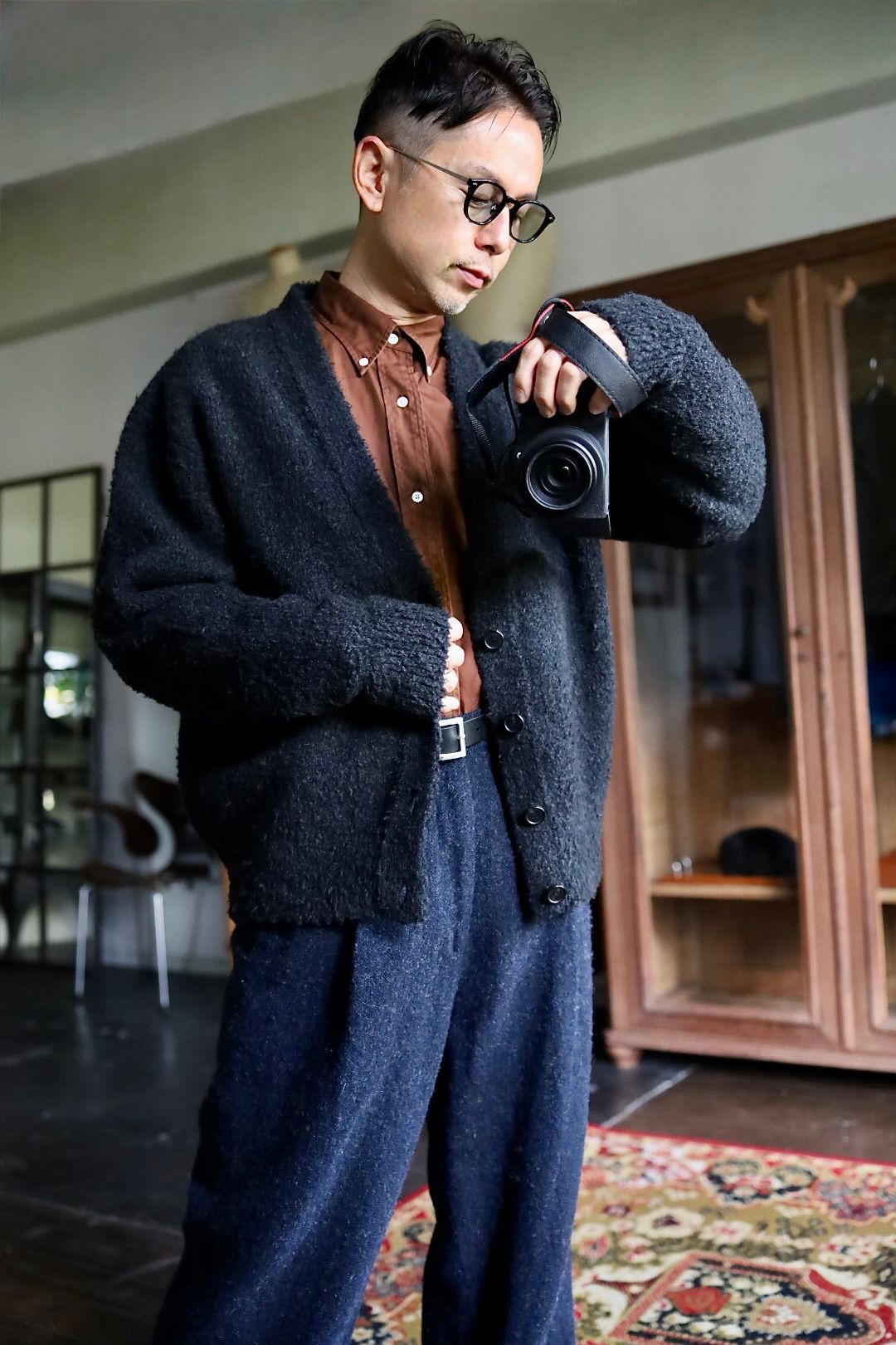 アプレッセ 2025 STYLE2 Cashmere Mole Yarn Cardigan(25AAP-03-19)CHARCOAL