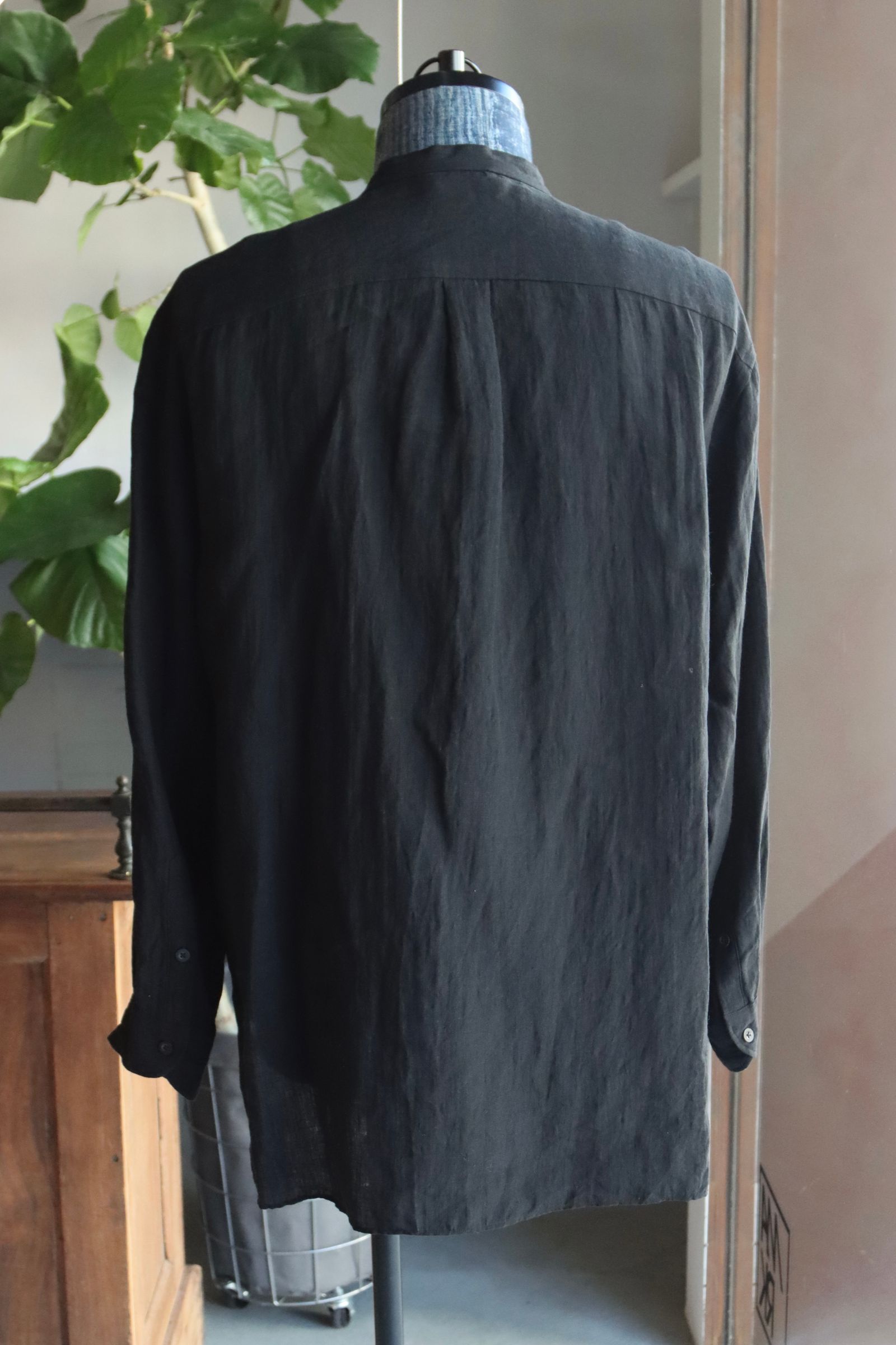 blurhms 25FW Linen Band-collar Shirt(BHS25F021)black