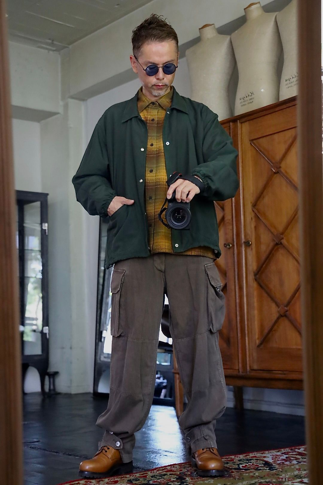 A.PRESSE 2026 STYLE2 Vintage Washed Silk Taffeta Coach Jacketスタイル