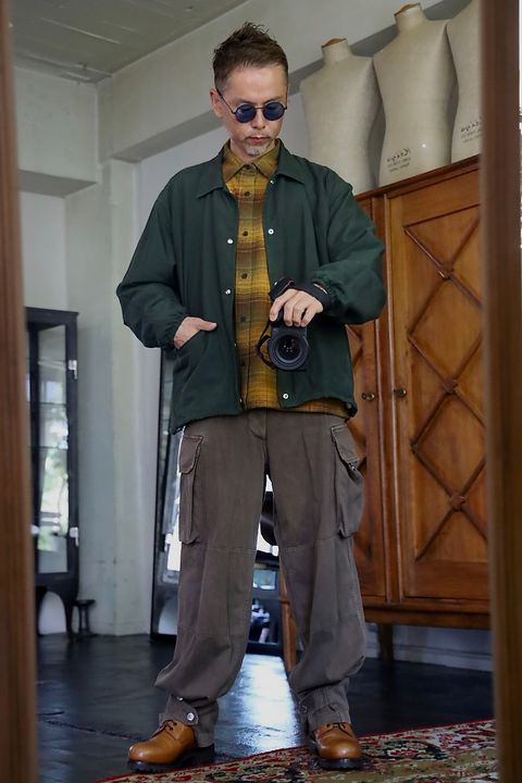 A.PRESSE 2026 STYLE2 Vintage Washed Silk Taffeta Coach Jacketスタイル