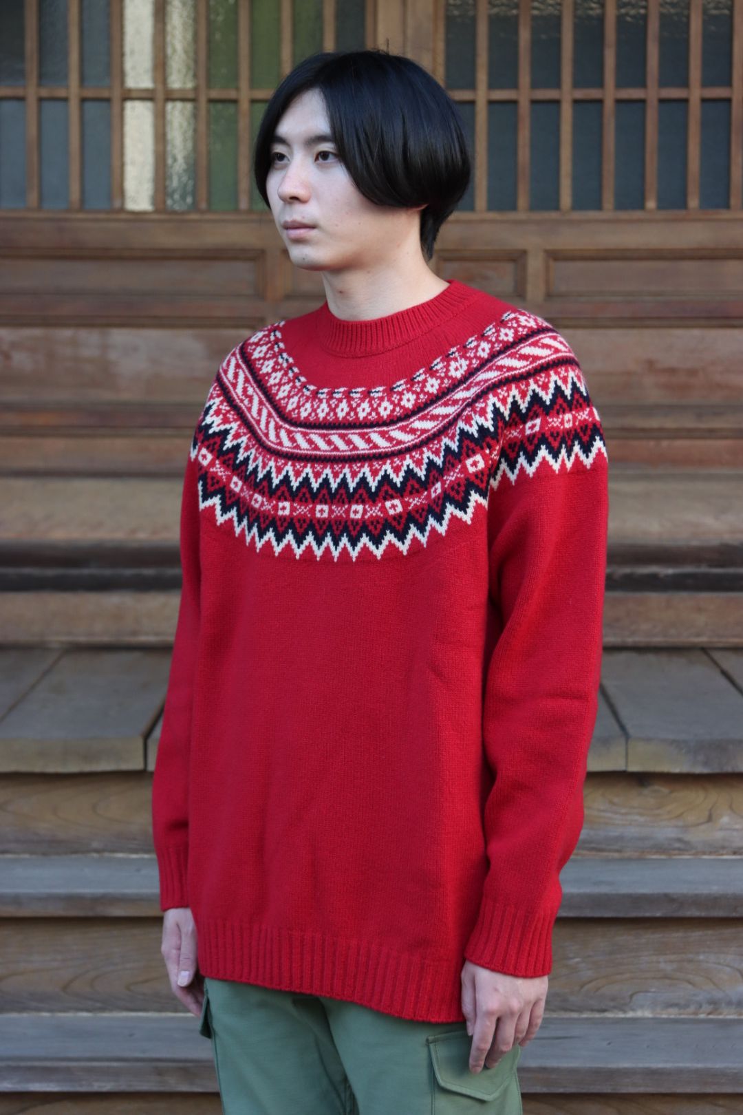 JUNYA WATANABE COMME des GARCONS MAN ラムウールジャガードニットRED style