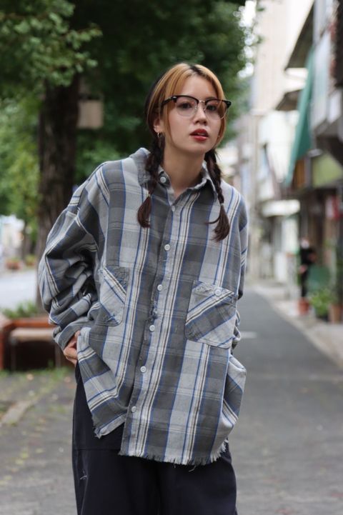 セントマイケル 22AW Saint Mxxxxxx X Shermer Academy コラボチェックシャツGRAY×BLUEスタイル