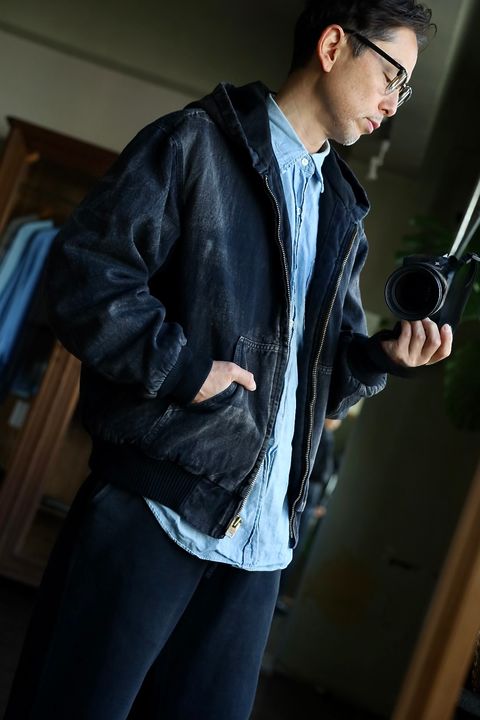 A.PRESSE Silk Linen Hooded Parka"BLACK"スタイル.2025.1.11.