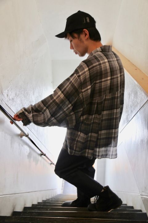 Graphpaper Tencel Check Regular Collar Big Sleeve Shirt"BLACK×GRAY Style.2020.8.15.