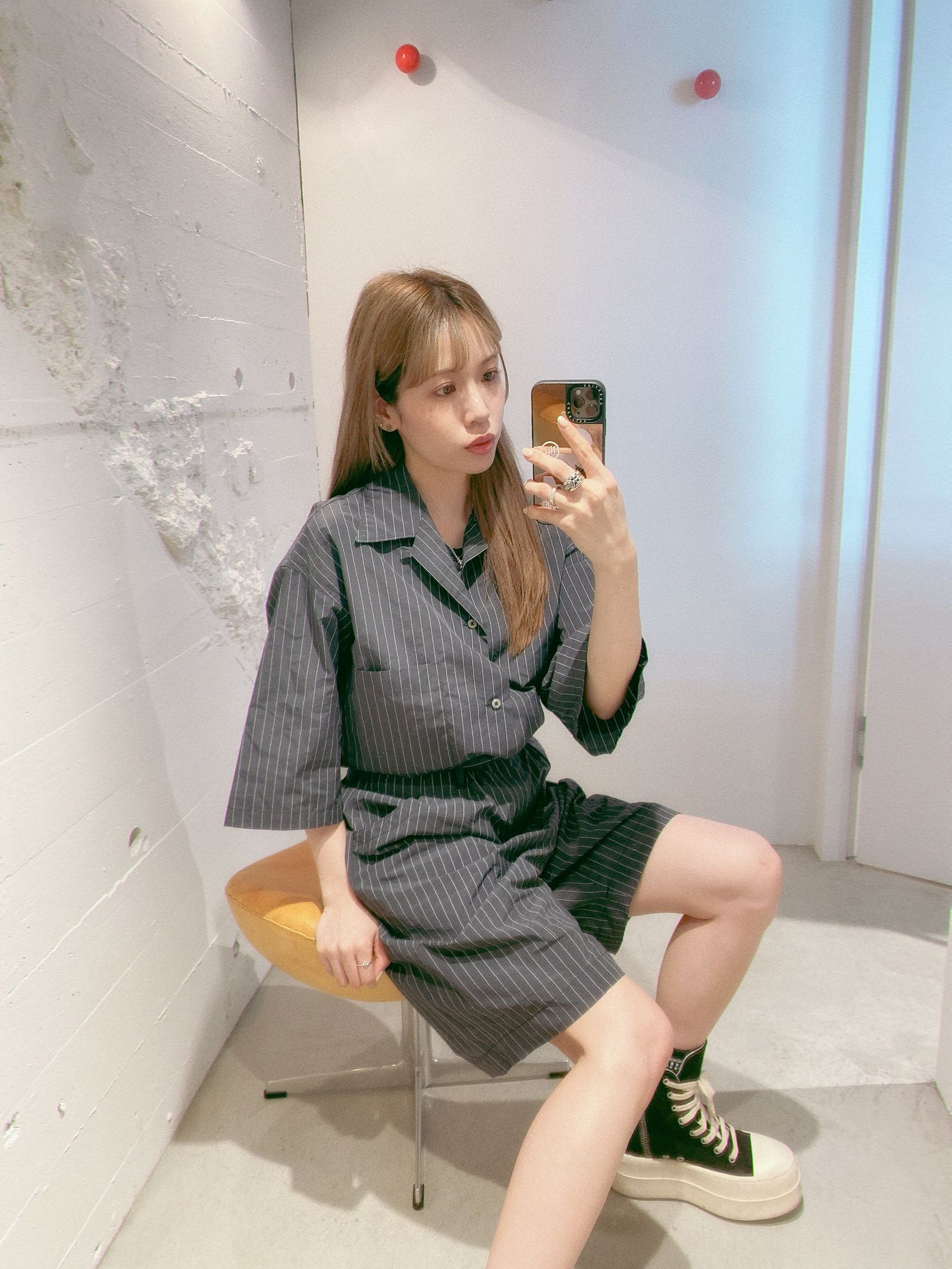 ヨーク24SS NYLON STRIPE WIDE SHIRT(YK24SS0708SH) BLACK