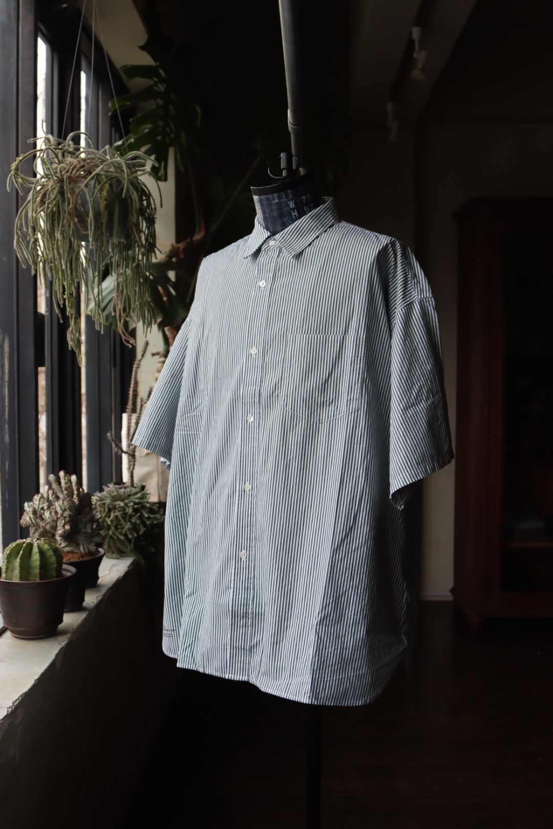 フレッシュサービス CORPORATE UNIFORM S/S SHIRT(FSC241-50111B)GREEN STRIPE - M