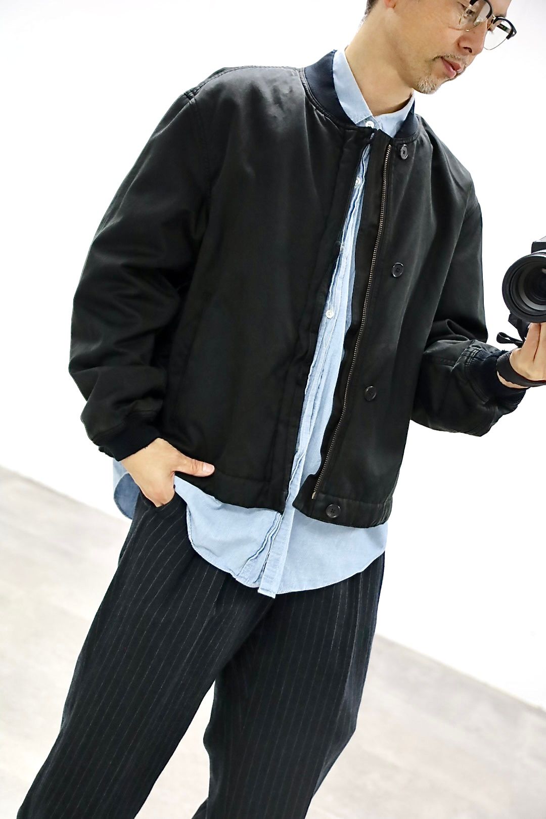 A.PRESSE Vintage Silk Bomber Jacketスタイル