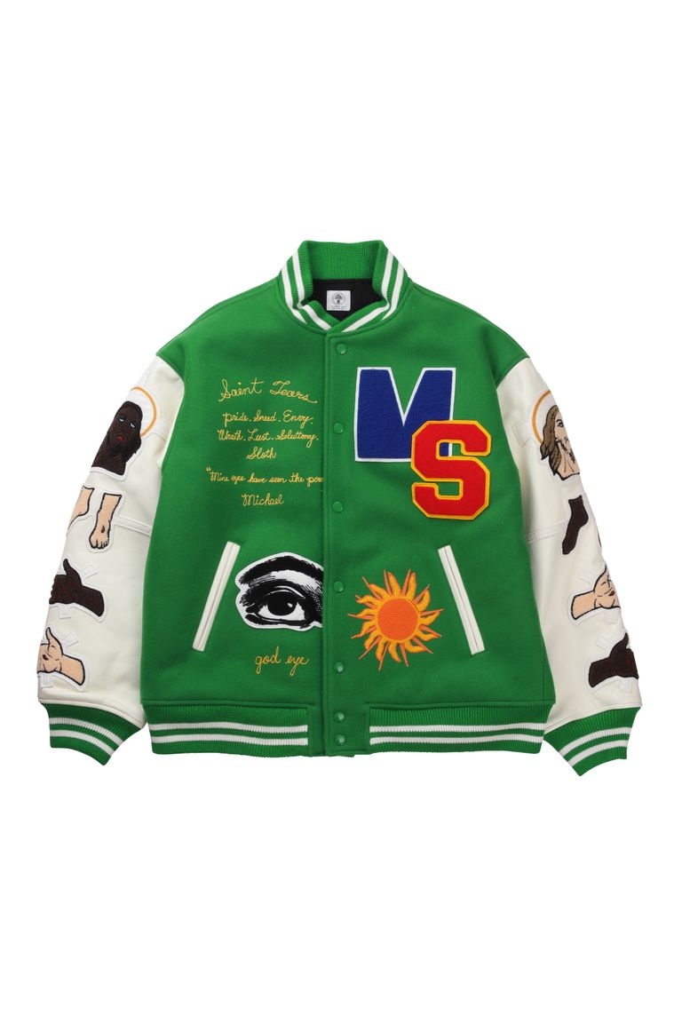 ©SAINT M×××××× ×DENIM TEARS「SAINT TEARS」STUDIUM JACKET登場！