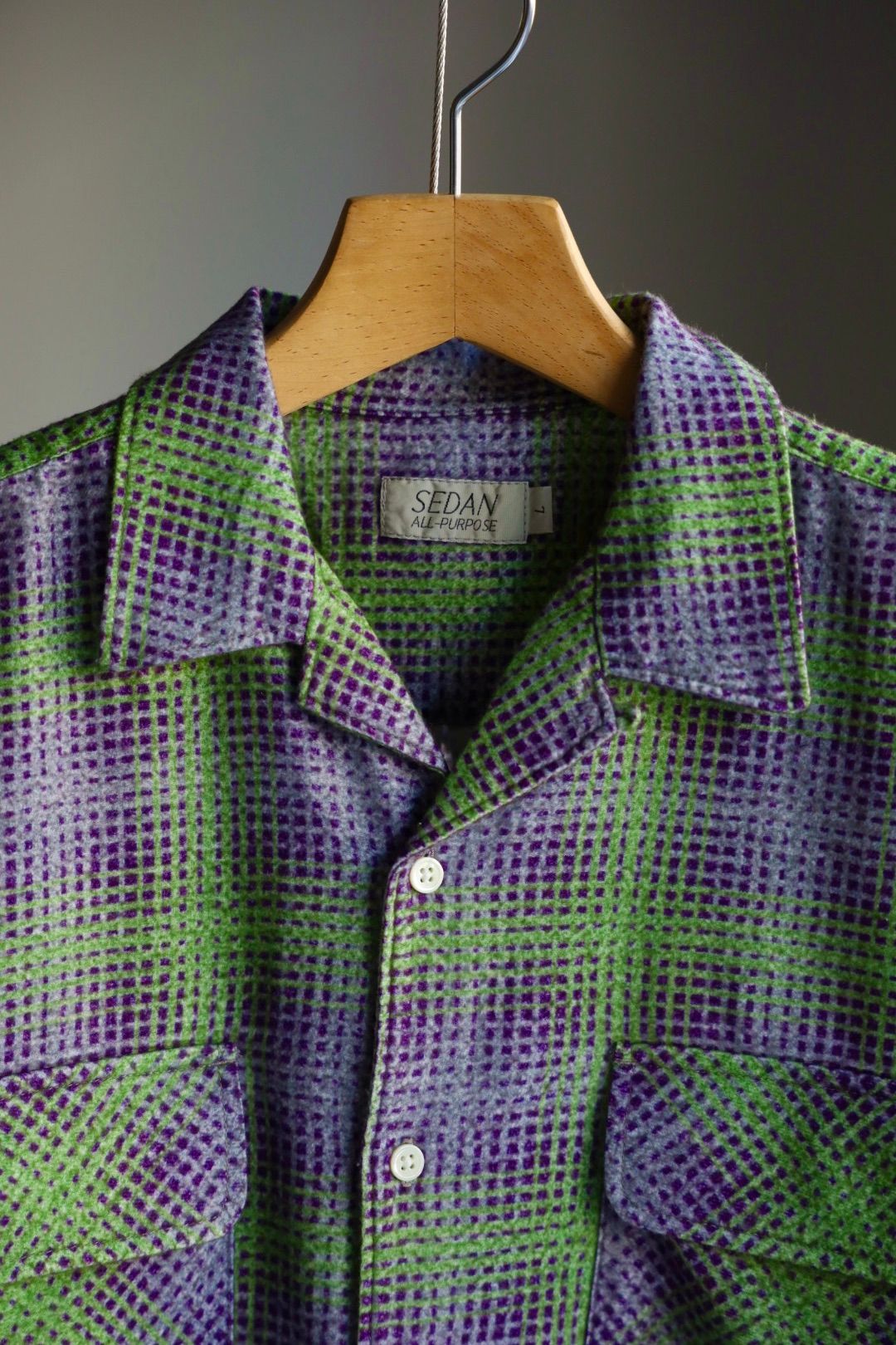 セダンオールパーパス FW25 Printed Plaid Flannel Open Collar Shirt(SD25F-SH02)Green×Purple☆9月6日(土)発売！