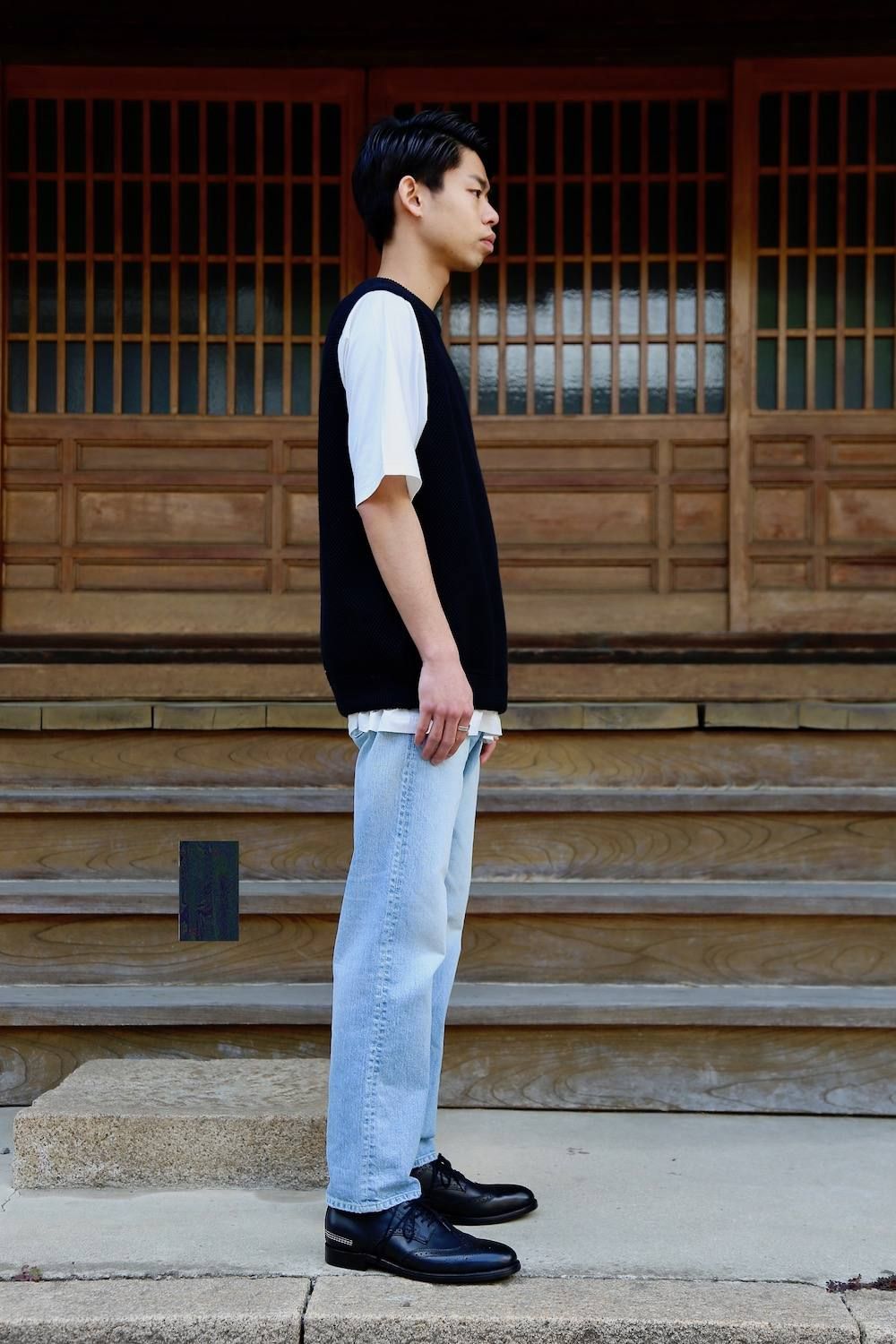 crepuscule(クレプスキュール) moss stich vest"black"Style.2019.4.27.