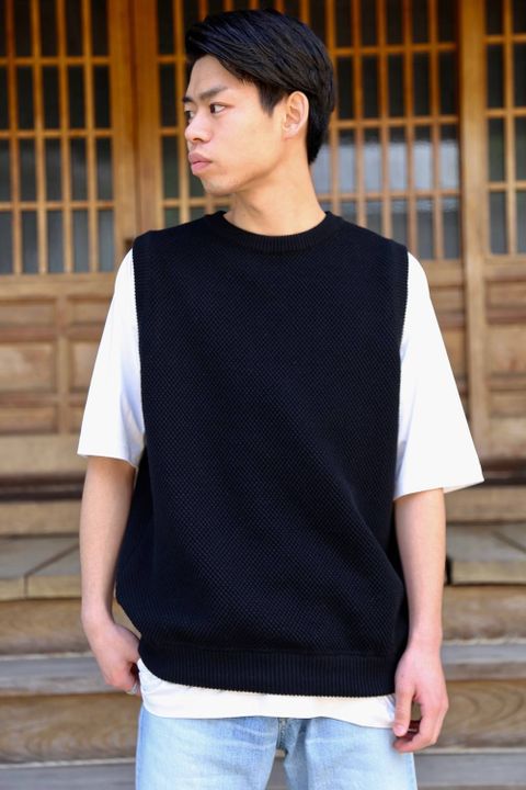 crepuscule(クレプスキュール) moss stich vest"black"Style.2019.4.27.