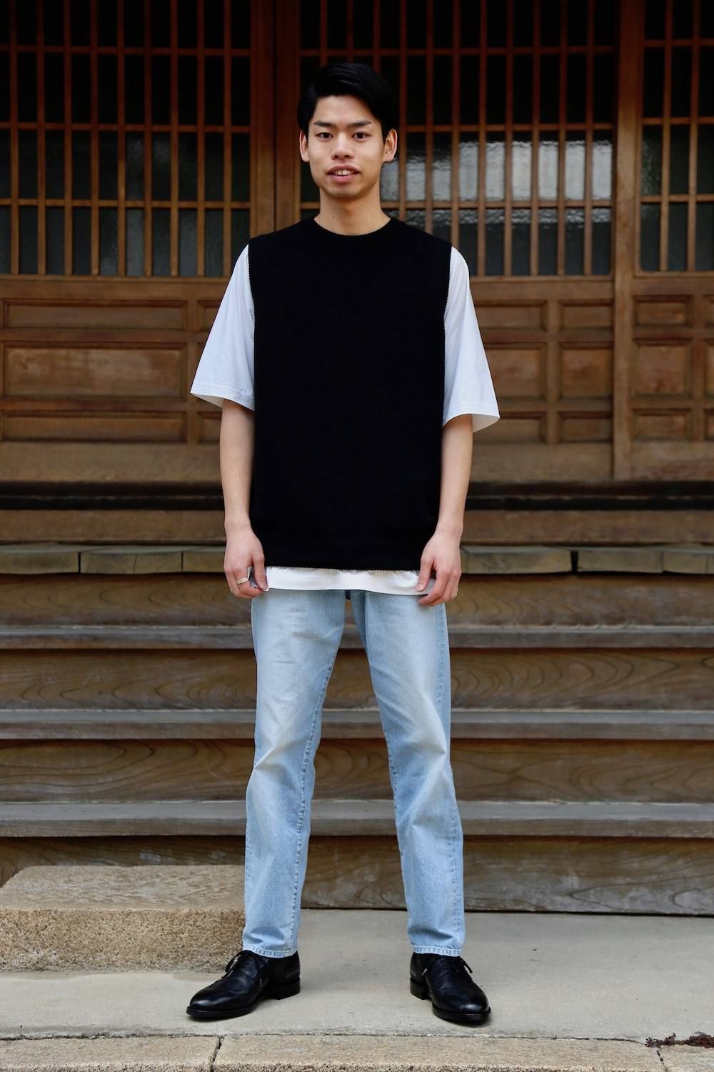 crepuscule(クレプスキュール) moss stich vest"black"Style.2019.4.27.