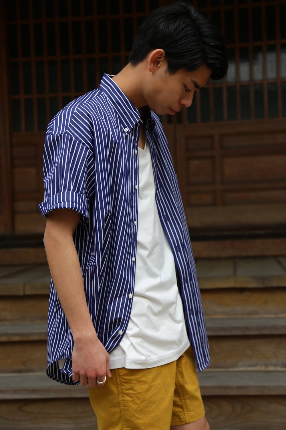 Graphpaper THOMAS MASON S/S B.D Box ShirtNAVY STスタイル.2019.5.02. | mark