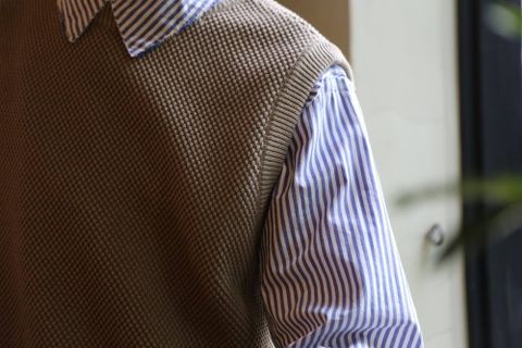 crepuscule モスステッチベスト"GRAYBEIGE"スタイル 2019.5.22.