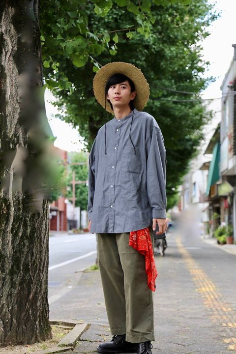 Graphpaper ダンガリーバンドカラーオーバーサイズシャツ"BLACK"スタイル.2019.7.28.