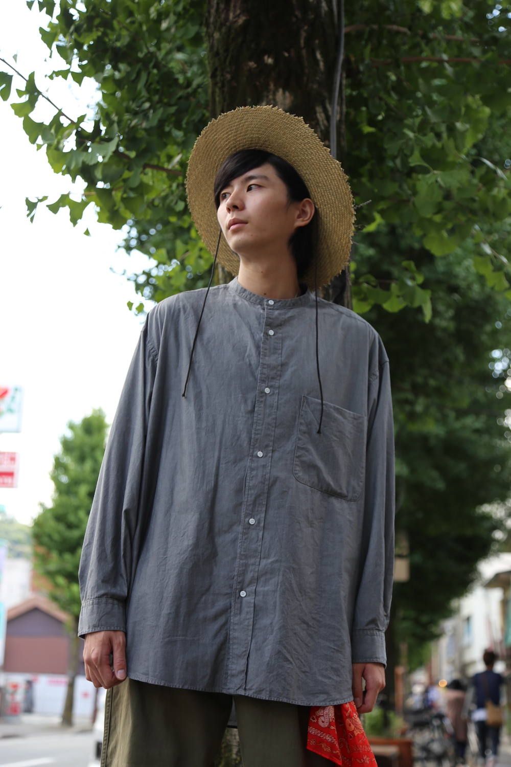 Graphpaper ダンガリーバンドカラーオーバーサイズシャツ"BLACK"スタイル.2019.7.28.