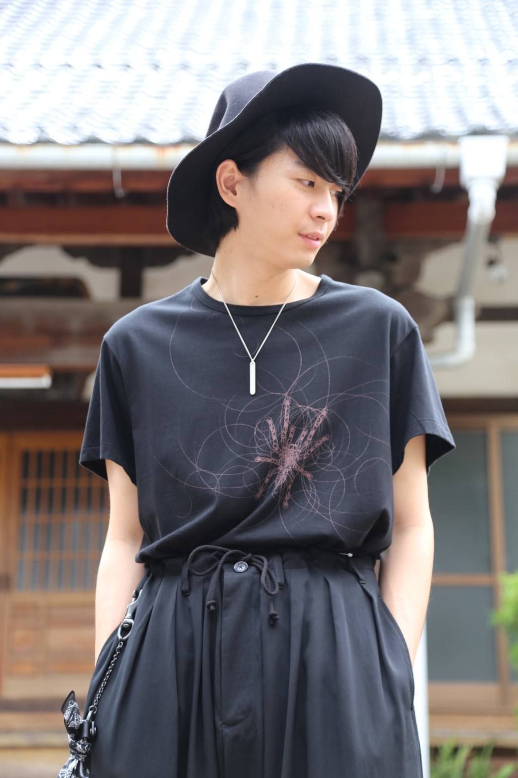 BLACK Scandal Yohji Yamamoto◇丸首半袖蜘蛛柄Tシャツ/3/コットン/BLK