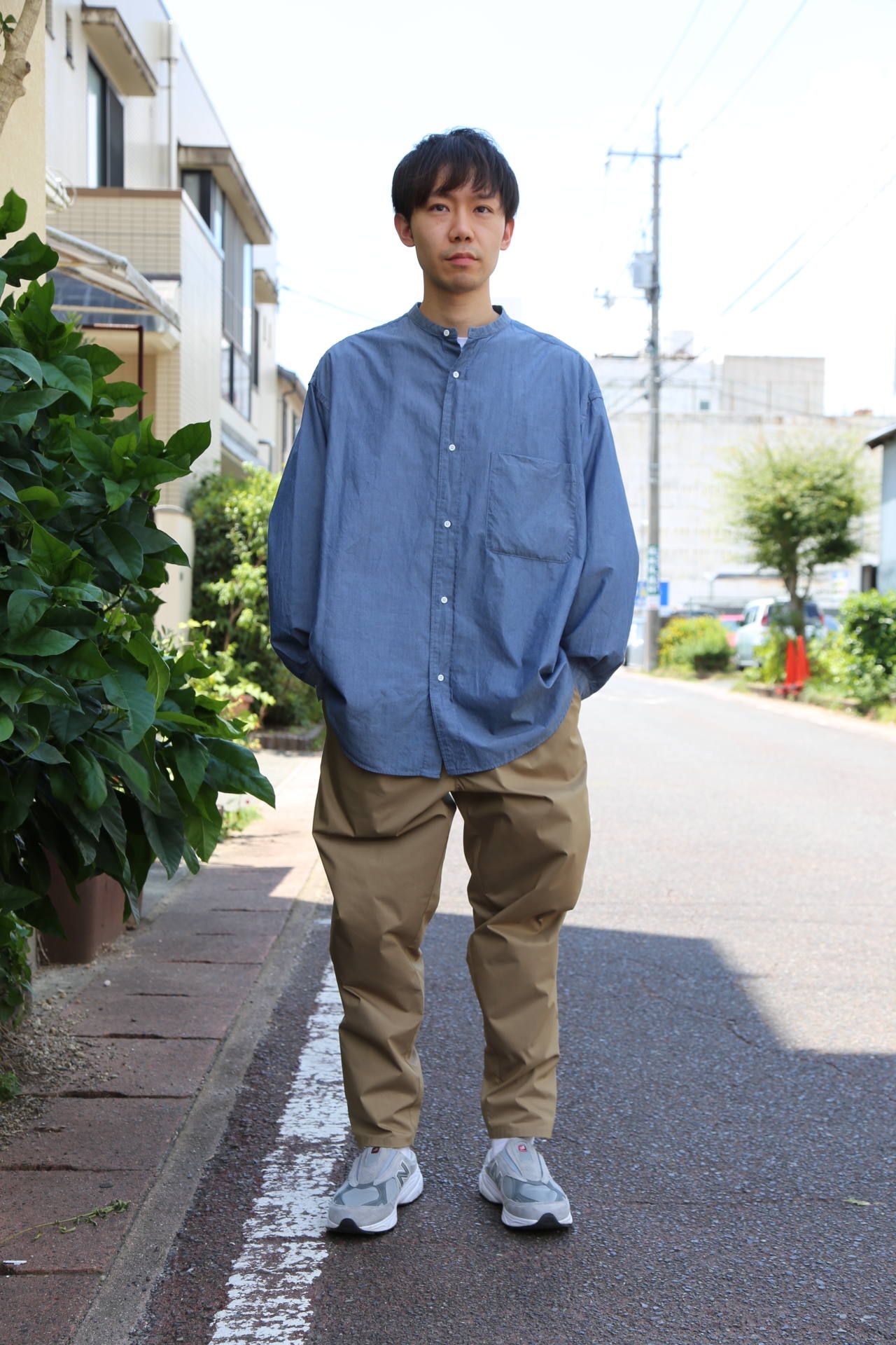 Graphpaper(グラフペーパー) Dungaree Band Collar Oversized Shirt