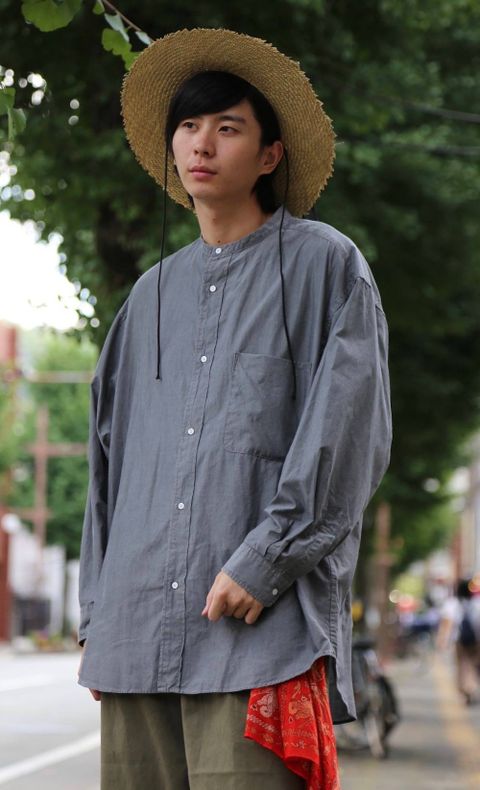 Graphpaper ダンガリーバンドカラーオーバーサイズシャツ"BLACK"スタイル.2019.7.28.