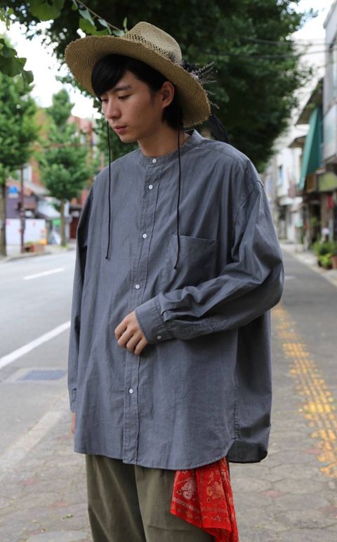 Graphpaper ダンガリーバンドカラーオーバーサイズシャツ"BLACK"スタイル.2019.7.28.