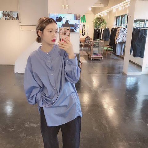 Graphpaper Broad Band Collar Oversized Shirt"BLUE"スタイル.2019.7.21.