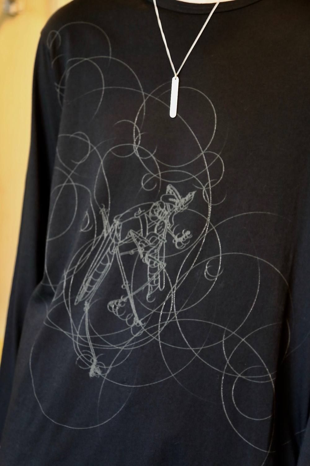 Yohji Yamamoto 丸首長袖カマキリ柄カットソースタイル.2019.7.25.