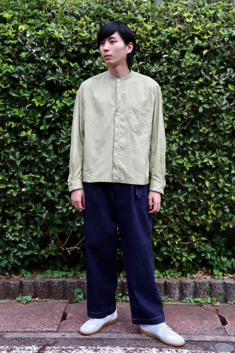 WELLDER Puckering Sleeve Band Collar Shirt"KHAKI"Style.2019.8.5.