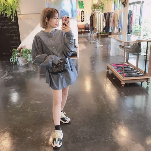 Graphpaper (グラフペーパー)Dungaree Band Collar Oversized Shirt"INDIGO"Style.2019.8.13.