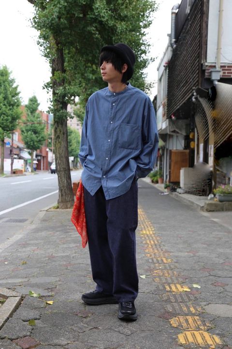 Graphpaper Dungaree Band Collar Oversized Shirt"INDIGO"Style.2019.8.19.