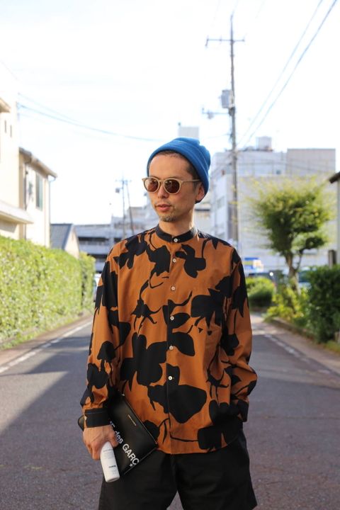 WELLDER Band Collar shirt"Darkkoak×Navy Pattern"スタイル.2019.8.12.
