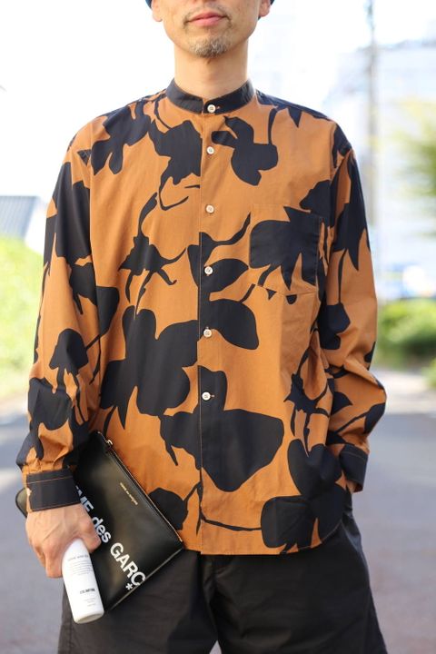 WELLDER Band Collar shirt"Darkkoak×Navy Pattern"スタイル.2019.8.12.