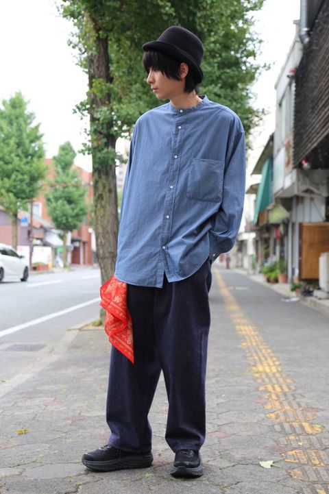 Graphpaper Dungaree Band Collar Oversized Shirt"INDIGO"Style.2019.8.19.