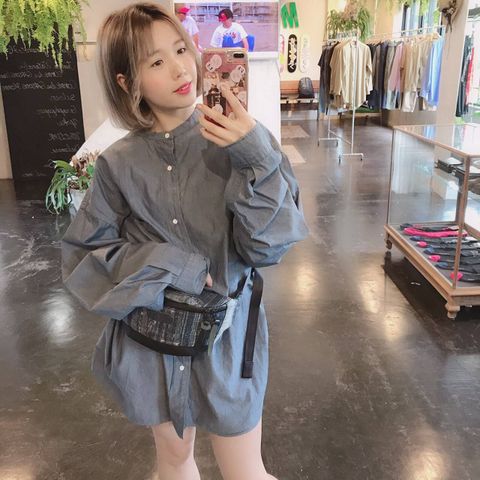 Graphpaper (グラフペーパー)Dungaree Band Collar Oversized Shirt"INDIGO"Style.2019.8.13.