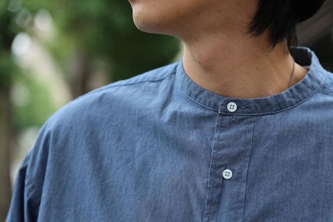 Graphpaper Dungaree Band Collar Oversized Shirt"INDIGO"Style.2019.8.19.