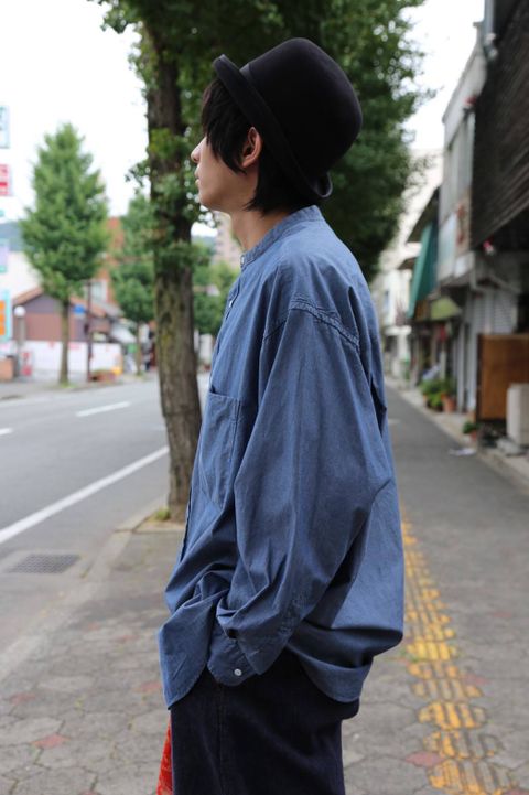 Graphpaper Dungaree Band Collar Oversized Shirt"INDIGO"Style.2019.8.19.