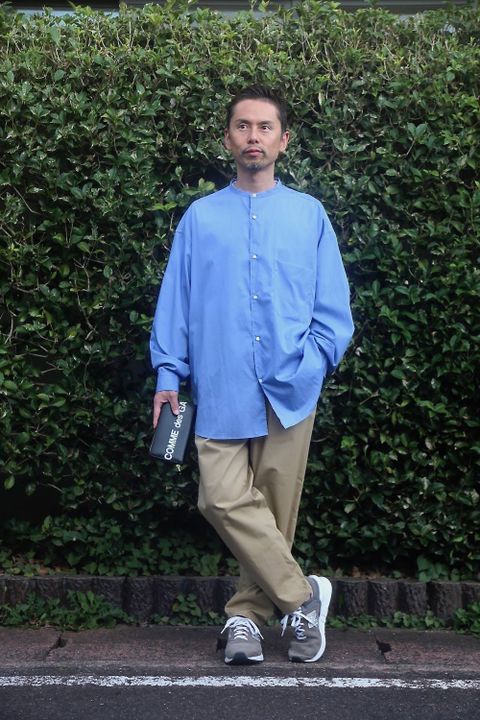 Graphpaper Broad Band Collar Oversized Shirt"BLUE"スタイル.2019.8.14.
