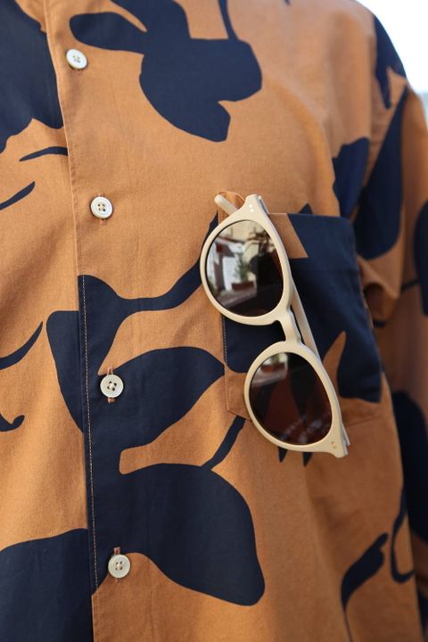 WELLDER Band Collar shirt"Darkkoak×Navy Pattern"スタイル.2019.8.12.