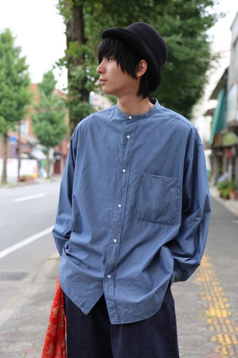 Graphpaper Dungaree Band Collar Oversized Shirt"INDIGO"Style.2019.8.19.