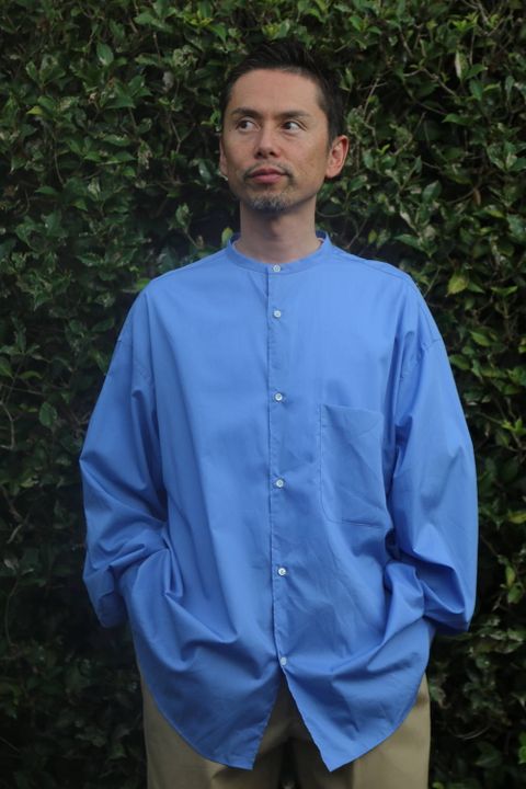 Graphpaper Broad Band Collar Oversized Shirt"BLUE"スタイル.2019.8.14.