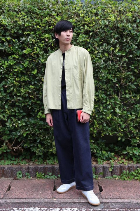 WELLDER Puckering Sleeve Band Collar Shirt"KHAKI"Style.2019.8.5.