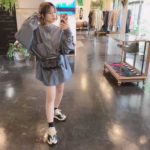 Graphpaper (グラフペーパー)Dungaree Band Collar Oversized Shirt"INDIGO"Style.2019.8.13.