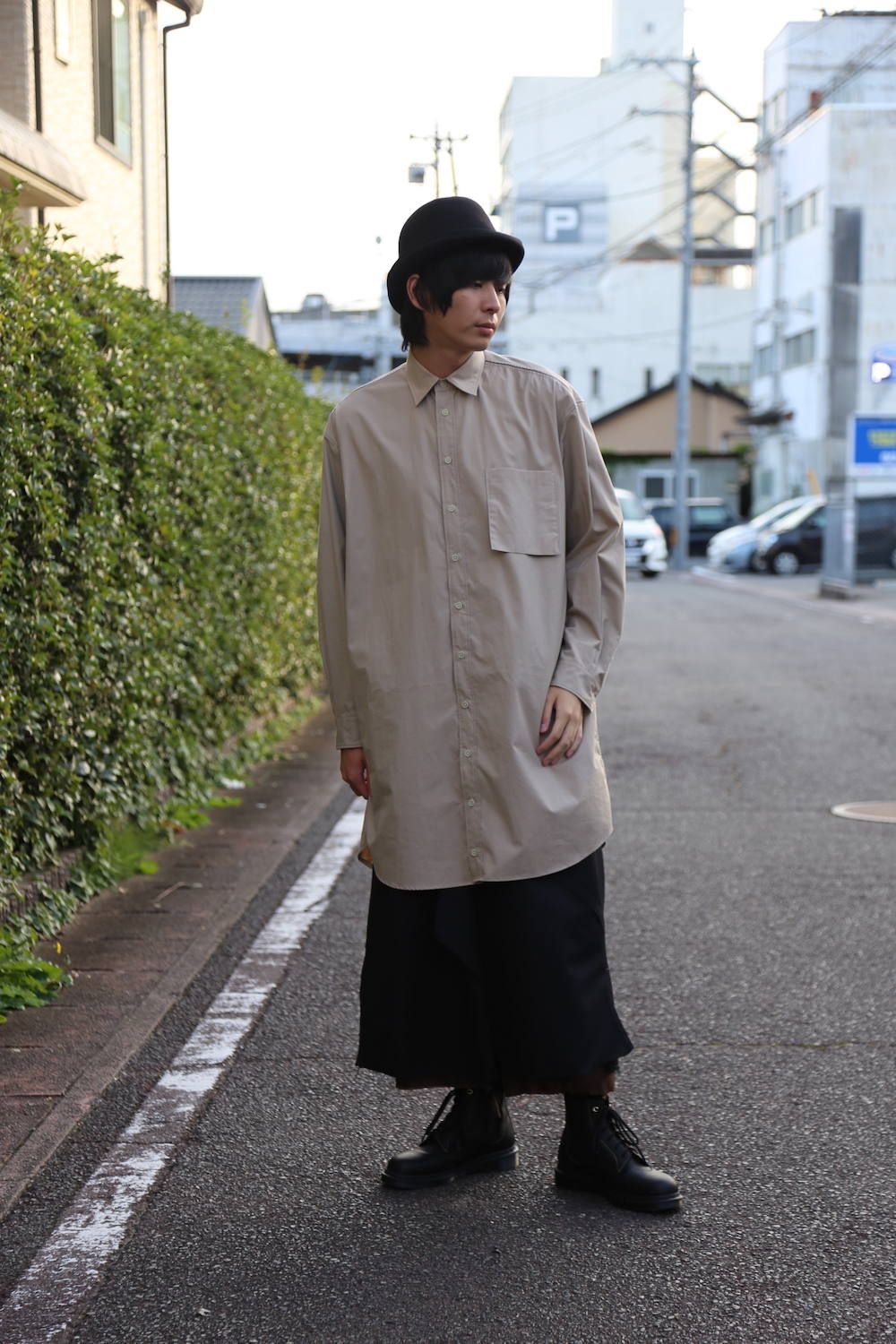 YOKE FOLD UP SHERE LONG SHIRTS"BEIGE"スタイル.2019.9.9.