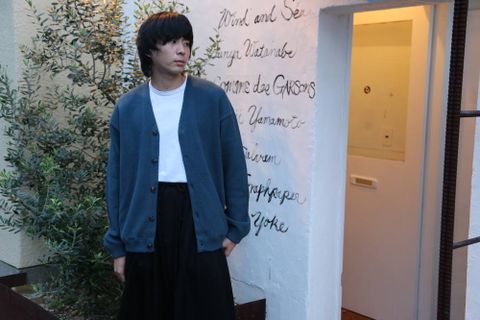 crepuscule moss stitch V/N cardigan"BLUE GREEN"スタイル.2019.9.9.
